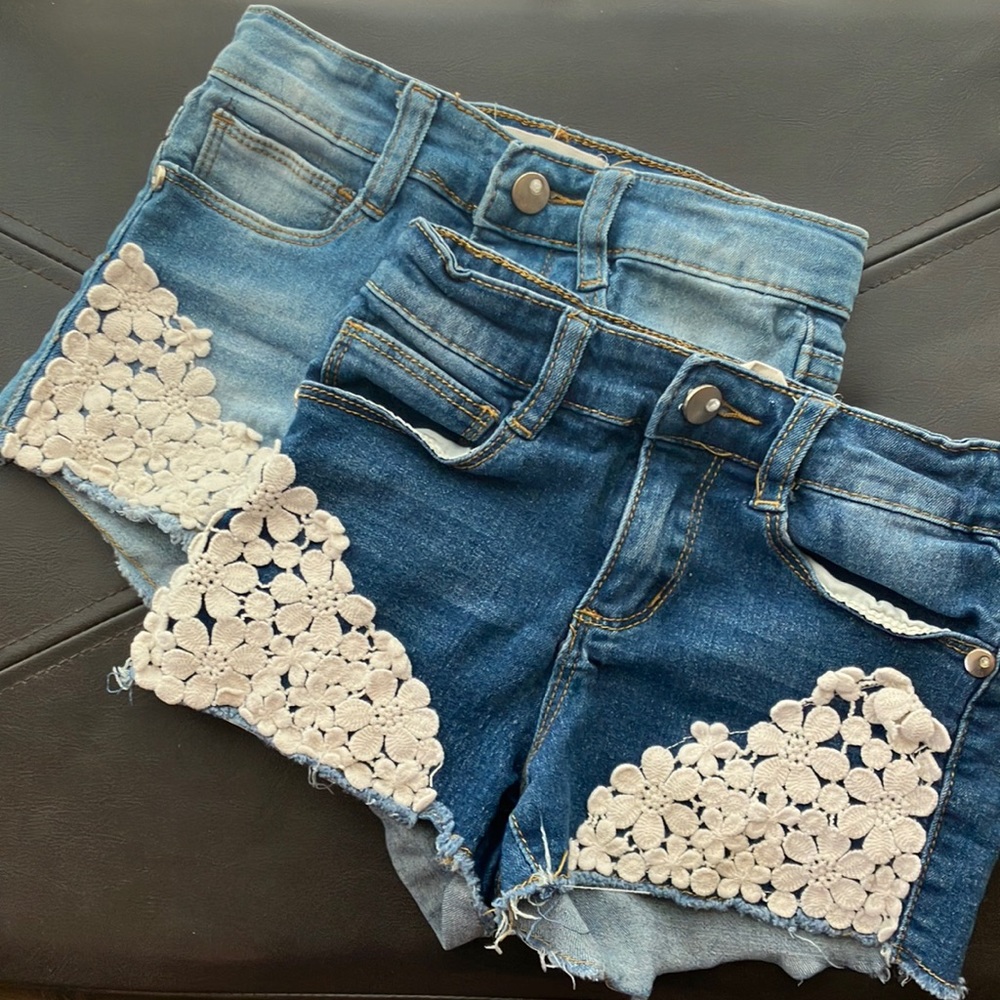 Emma And Elsa 2 Bundle Denim Shorts with Lace Appliqué; Size 6X.